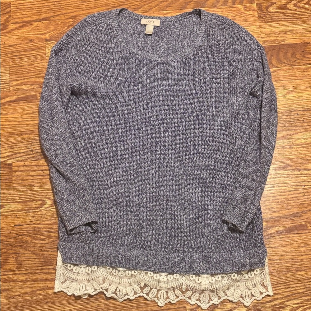 LOFT purple Knit tunic Sweater with lace trim medium